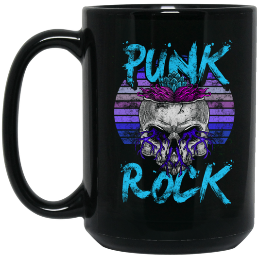 Music Rock, Skull Punks, Skeleton Lover, Punkrocker Gift, Best Rock Gift Black Mug