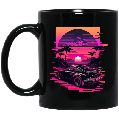 Race Car, Car Lover, Racing Car In Neon, Best Car Gift, Car On Race Black Mug