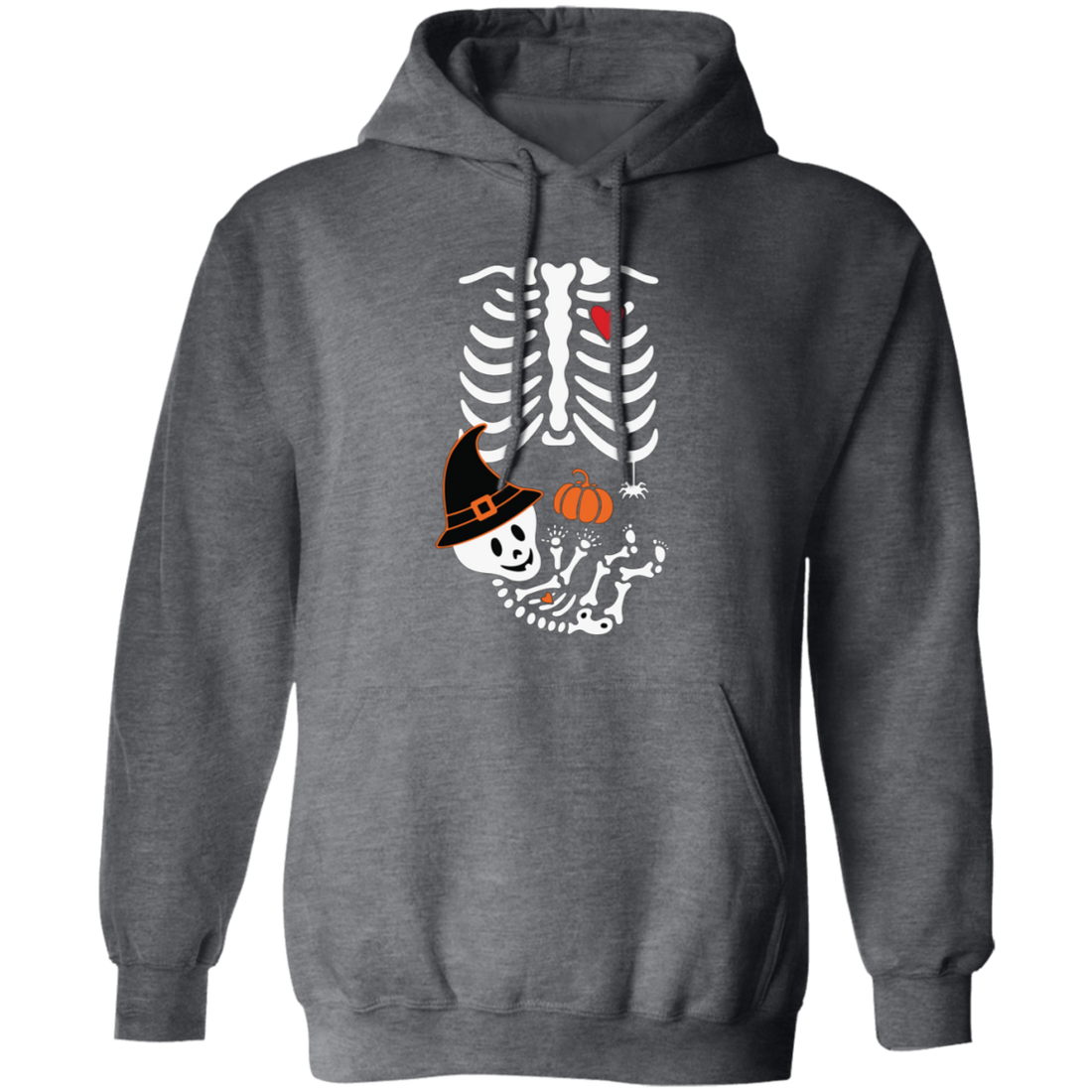 Embrace the spooky season with this unique, eye-catching pullover hoodie. Featuring a Skeleton Play Pumpkin, Happy Halloween design, this hoodie impresses with its remarkable craftsmanship and attention to detail, with lungs bones and a skeleton wearing a witch’s hat. Perfect for any Halloween celebration.
