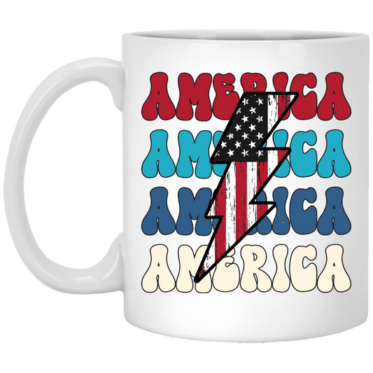 America, Flash America, American Flag, July 4th White Mug