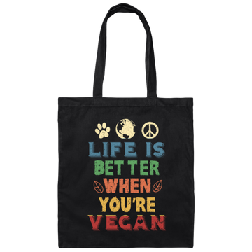 Retro Life Is Better When You Are Vegan Canvas Tote Bag