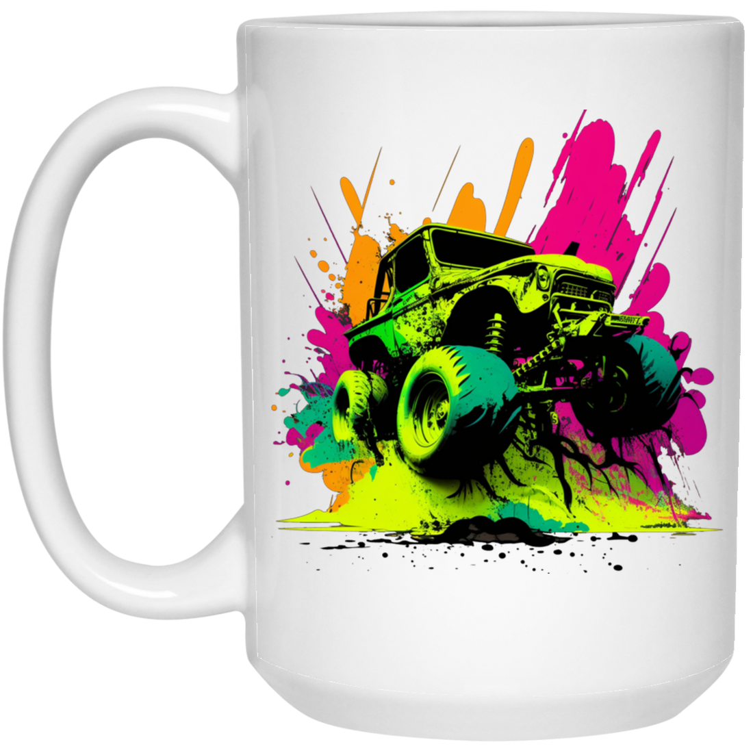 Car Lover Gift, Car In Neon Style, Love Neon Car, Cool Car On Road White Mug