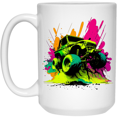 Car Lover Gift, Car In Neon Style, Love Neon Car, Cool Car On Road White Mug