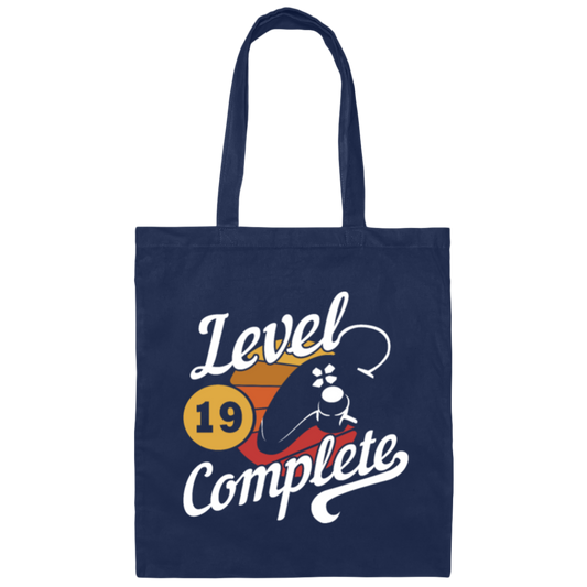 19th Birthday Gamer Level Complete 19 Years Gift Canvas Tote Bag