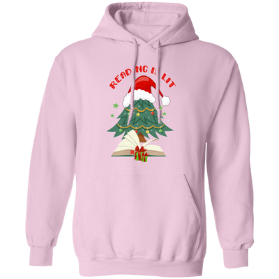 Reading Is Lit, Christmas Tree, Christmas Book, Merry Christmas, Trendy Christmas Pullover Hoodie