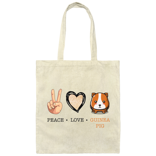 Peace Love Guinea Pig, Guinea Pig Cartoon Canvas Tote Bag