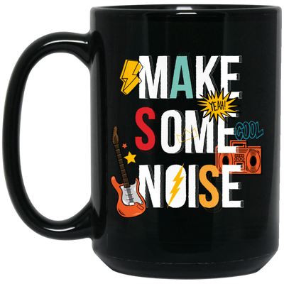 Make Some Noise, Love The Rock Music, Guitar, Cassette Black Mug