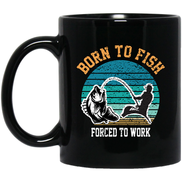 Born To Fish Forced To Work, Retro Fishing, Fishing Man Black Mug