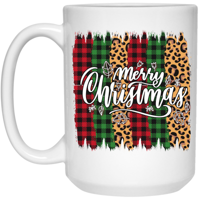 Plaid Pattern, Retro Christmas, Leopard Christmas, Merry Christmas, Trendy Christmas White Mug