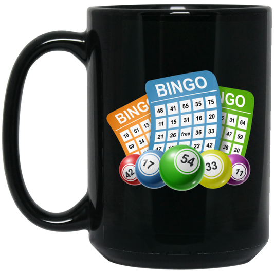 Love Bingo Game, Bingo Ticket, Lottery Bingo, Bingo Balls Black Mug