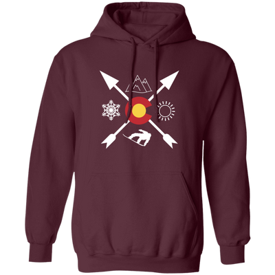 Denver Colorado, Snowboarding Direction, Sun Snow And Mountain Pullover Hoodie