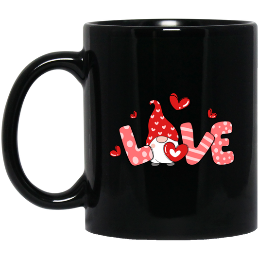 Love Gnome, Love You, Valentine Gnome, Cute Love, Valentine's Day, Trendy Valentine Black Mug