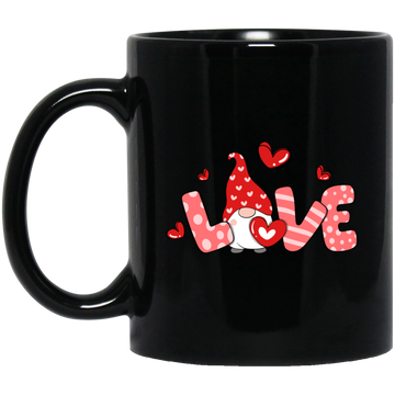 Love Gnome, Love You, Valentine Gnome, Cute Love, Valentine's Day, Trendy Valentine Black Mug