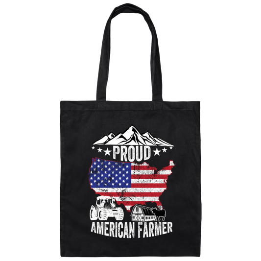 American Flag, Proud American Farmer, Tractor Love Gift, American Farmer Canvas Tote Bag