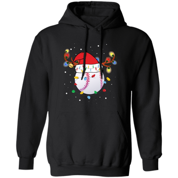 Baseball Christmas, Bright Light Line, Reindeer Xmas Horn, Merry Christmas, Trendy Christmas Pullover Hoodie