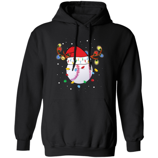 Baseball Christmas, Bright Light Line, Reindeer Xmas Horn, Merry Christmas, Trendy Christmas Pullover Hoodie