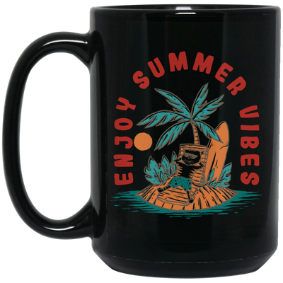 Enjoy Summer Vibes, Relax On Hawaii, Palm Tree Oasis Black Mug