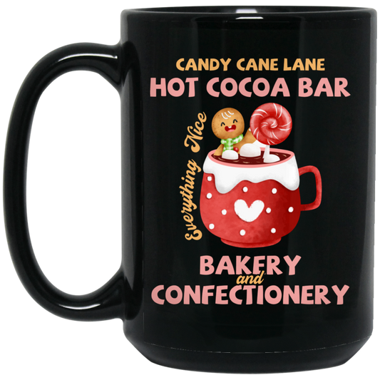 Candy Cane Lane Hot Cocoa Bar, Bakery And Confectionery, Merry Christmas, Trendy Christmas Black Mug