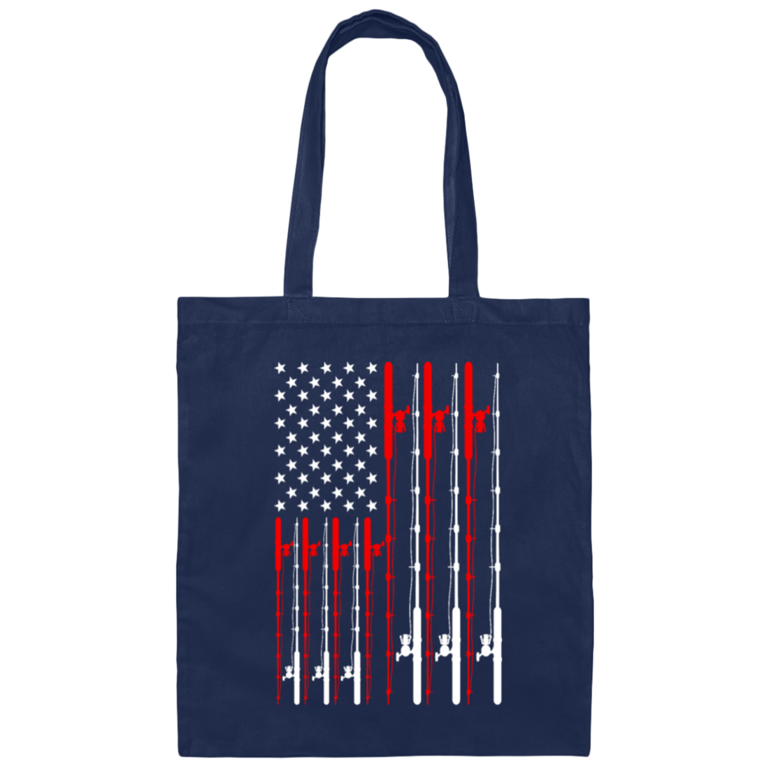 Fishing Hook Gift, Fishing Rod US Flag Canvas Tote Bag