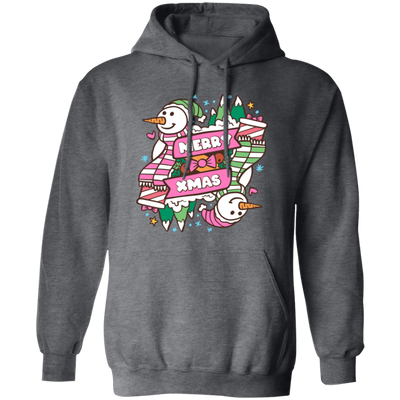 Merry Xmas, Trendy Snowman, Pinky Snowman, Pink Christmas, Merry Christmas, Trendy Christmas Pullover Hoodie