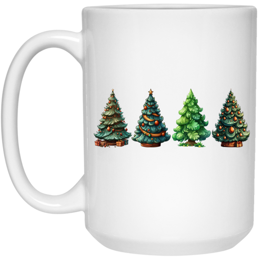 Xmas Tree, Set Of Christmas Trees, Four Xmas Trees, Merry Christmas, Trendy Chrismas White Mug