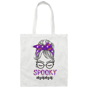 Spooky Mama, Halloween Party, Messy Buns Halloween Canvas Tote Bag
