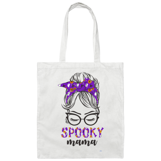 Spooky Mama, Halloween Party, Messy Buns Halloween Canvas Tote Bag