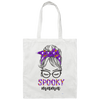 Spooky Mama, Halloween Party, Messy Buns Halloween Canvas Tote Bag