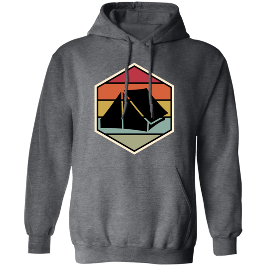 Tent Vintage, Retro Hexagon, Camping Motif With Tent Silhouette, Camp With Family Pullover Hoodie