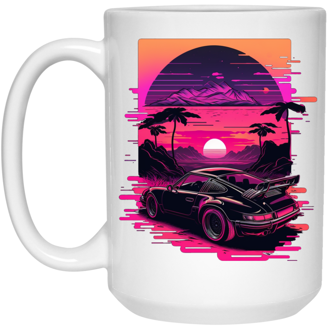 Race Car, Car Lover, Racing Car In Neon, Best Car Gift, Car On Race White Mug