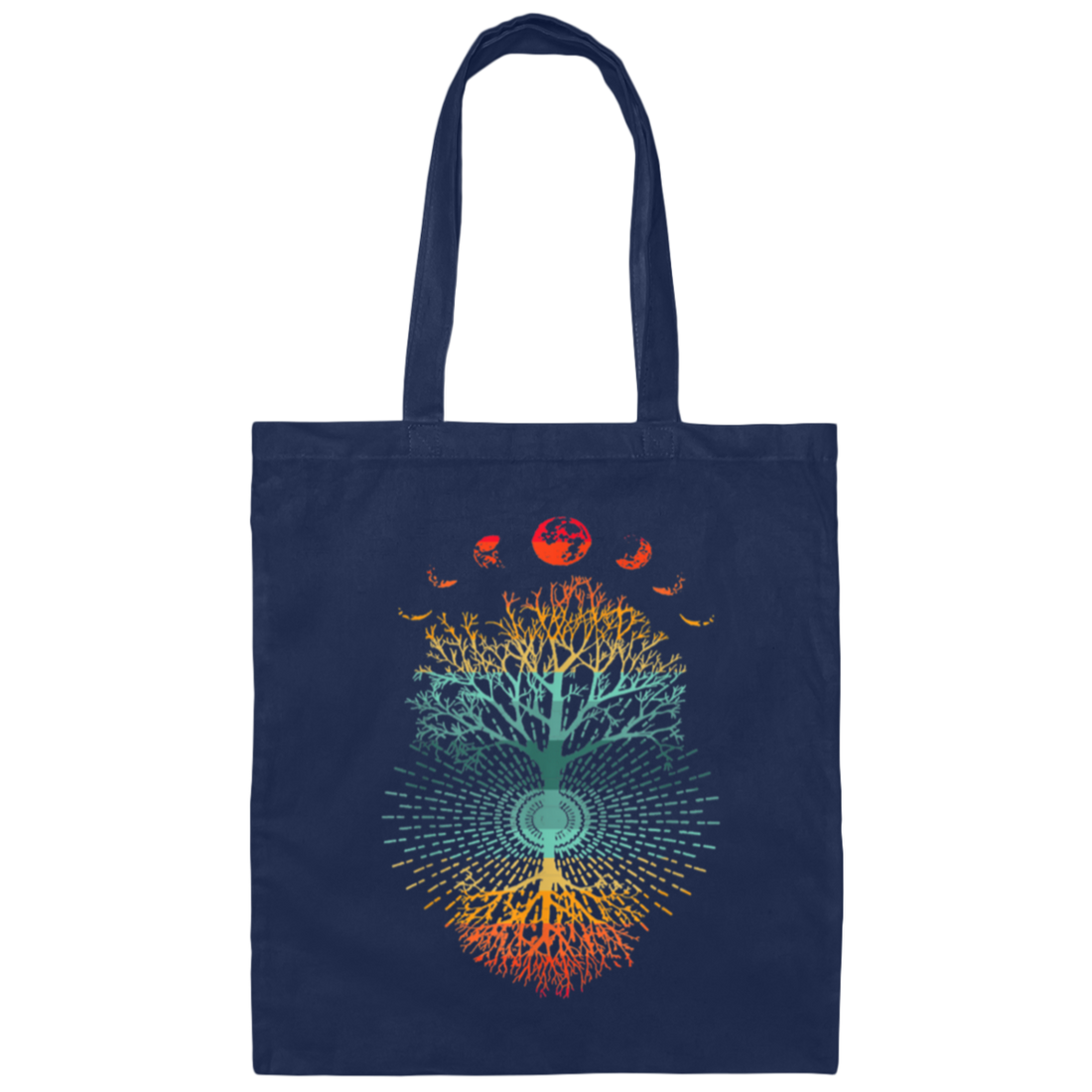Retro Phases of the Moon Vintage Retro 60s 70s Vibe Tree Canvas Tote Bag