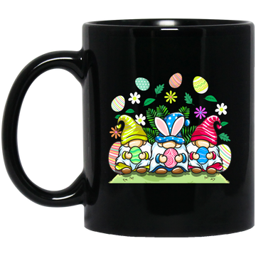 Cute Easter, Funny Easter, Easter Gnome Hold Egg, Easter Black Mug