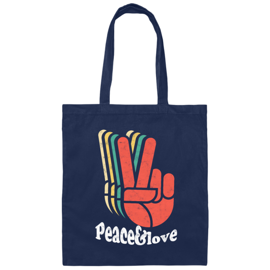 Retro Peace Love 60's 70's Hippie, Vintage Inspired Canvas Tote Bag