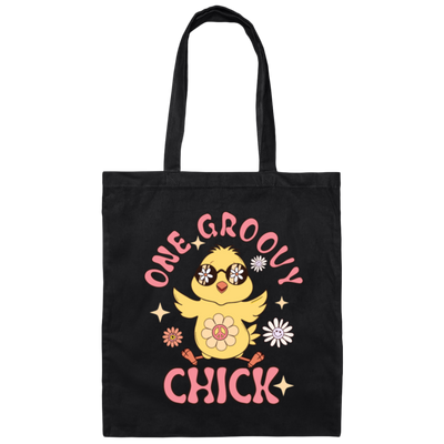 Easter Gift, Chick Love Gift, Chicken Lover, One Groovy Chick Gift, Retro Style Canvas Tote Bag