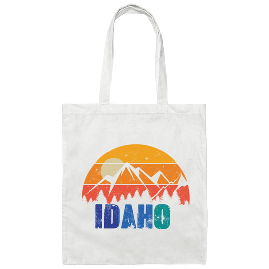 Retro Vintage Idaho With Mountain And Forest Canvas Tote Bag