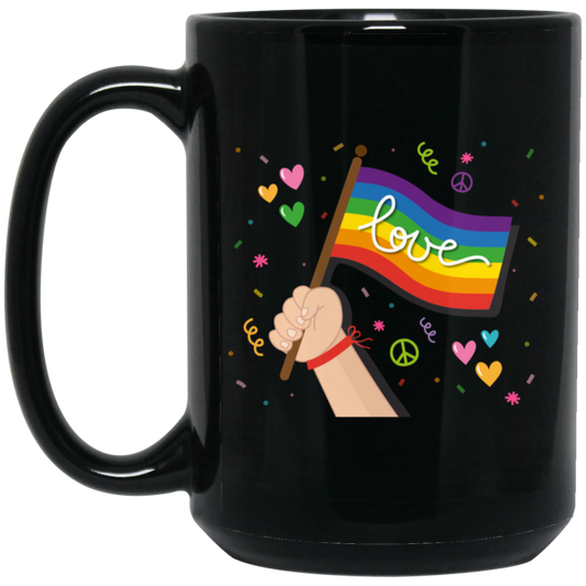 Pride Month, LGBT Gifts, LGBT Flag, Love And Peace Black Mug