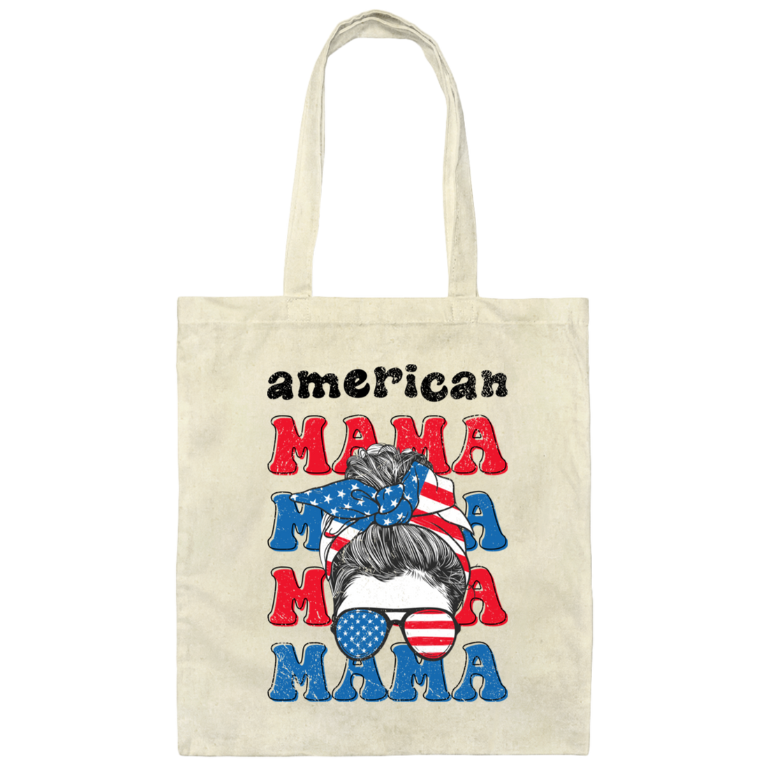 American Mama, Mother's Day, American Messy Bun Canvas Tote Bag