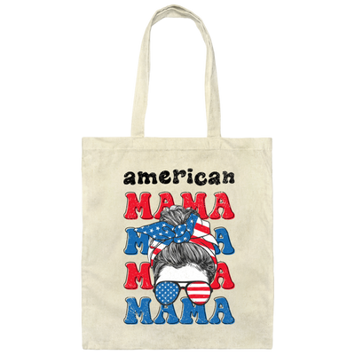 American Mama, Mother's Day, American Messy Bun Canvas Tote Bag