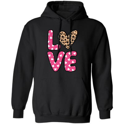 Love Heart Design, Leopard Pattern, Valentine's Day Pullover Hoodie