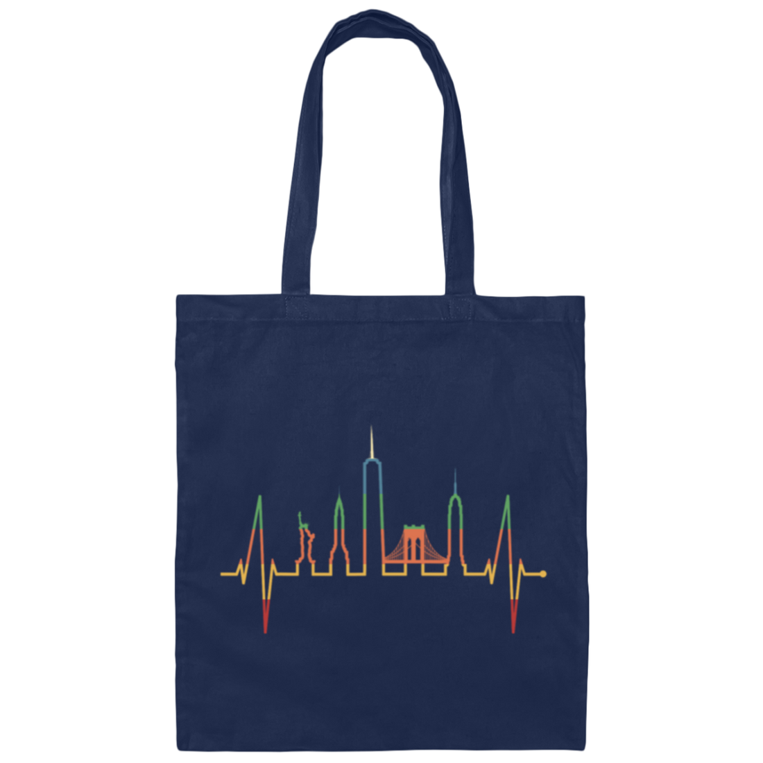 Retro New York Skyline Heartbeat Heart Statue Of Liberty Canvas Tote Bag
