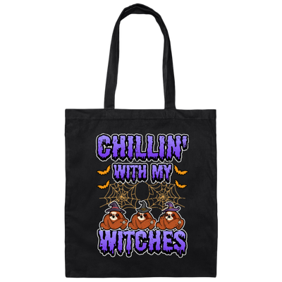 Chillin With My Witches Halloween Funny Sloth Canvas Tote Bag
