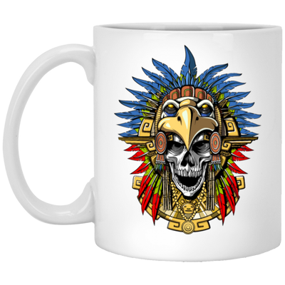 Aztec Skull, Eagle Warrior Mask Native, Mexican Love Gift, Best Warrior White Mug