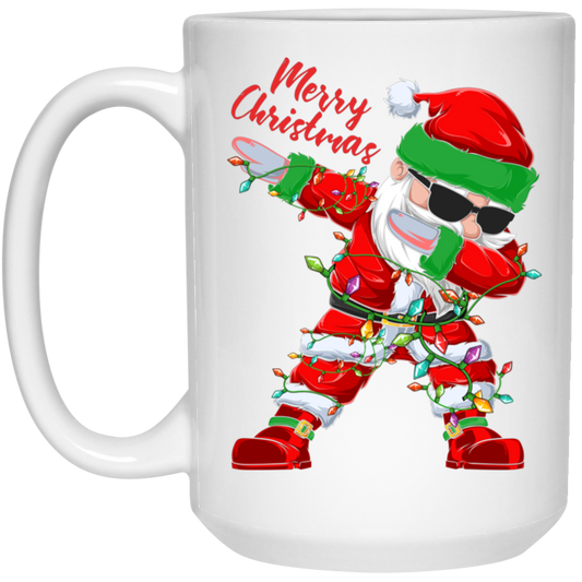 Dabbing Santa, Santa Claus, Xmas Light With Santa, Merry Christmas, Trendy Christmas White Mug