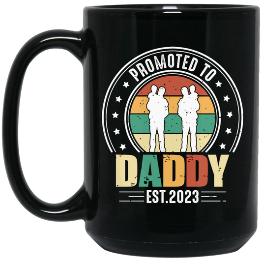 Promoted To Daddy, Retro Dad And Son, Father's Day Gifts Black Mug