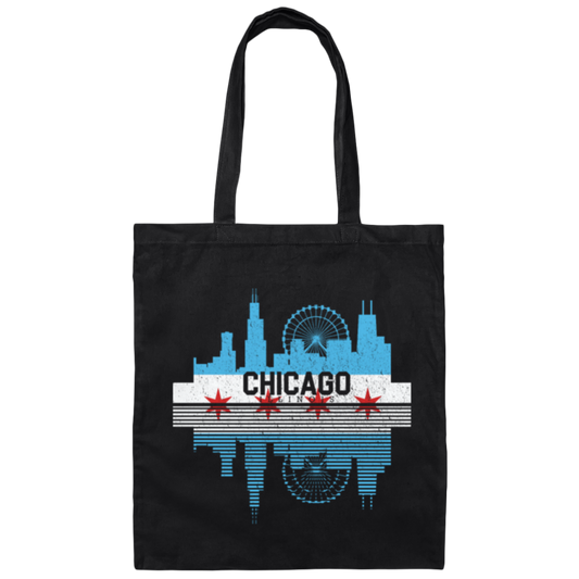 Chicago Skyline Shirt Silhouette IL City Flag Gift Canvas Tote Bag