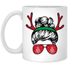 Messy Bun Girl, Girl With Deer Horn, Christmas Tree In Glasses, Merry Christmas, Trendy Chrismas White Mug