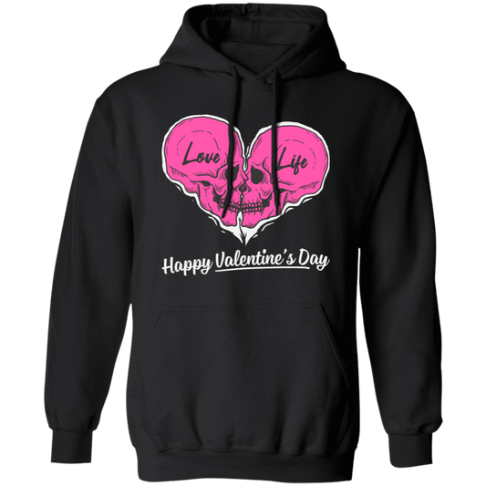 Love Life, Happy Valentine's Day, Skull In Heart Shape, Trendy Valentine Pullover Hoodie