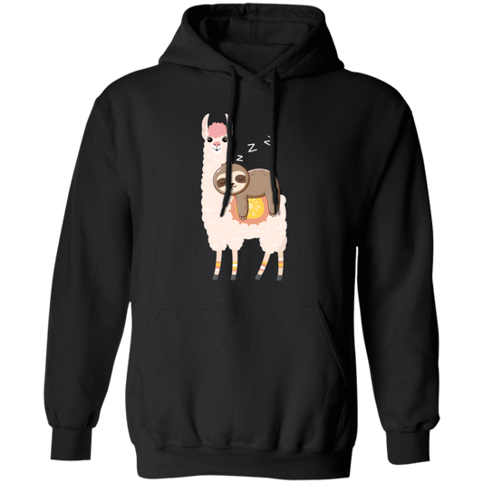 Sloth Laying On Llama, Sloth Sleeping, Cute Llama Pullover Hoodie