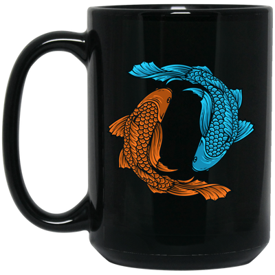 Koi Fish, Two Fishes Together, Good Luck, Prosperity, Perseverance Black Mug