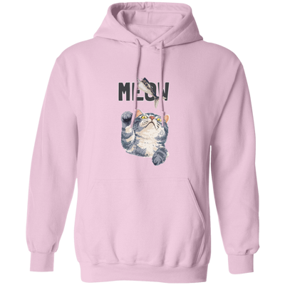 Cute Meow, Cute Stupid Cat, Cat Catch Fishing Rod Pullover Hoodie